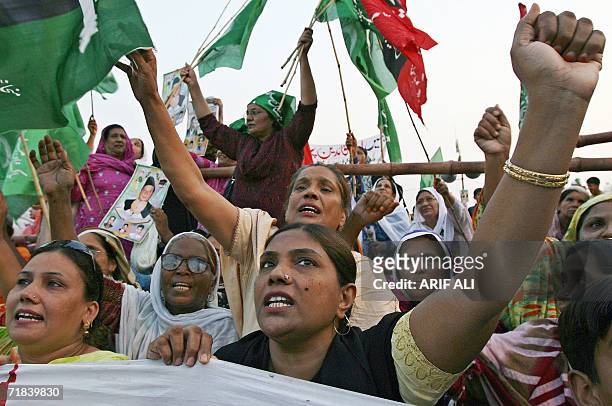 Activists of the Alliance for Restoration of Democracy shout anti-government slogans during a rally in Lahore, 10 September 2006. The ARD along with...
