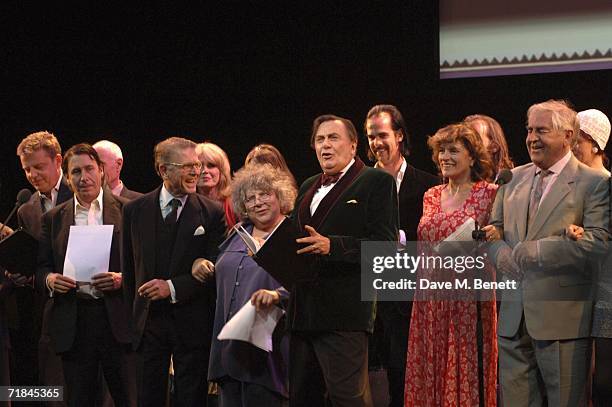 Suggs, Jules Holland, Edward Fox, Mariam Margoyles, Barry Humphries, Nick Cave and Diana Quick take a curtain call, during the Sir John Betjeman...