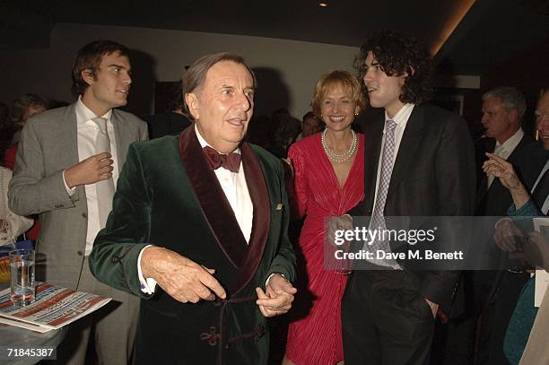 Oscar Humphries, Barry Humphries, Lizzie Spender and Rupert Humphries attend the Sir John Betjeman Gala after party, at the Prince of Wales Theatre...