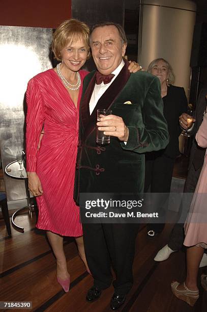 Lizzie Spender and Barry Humphries attend the Sir John Betjeman Gala after party, at the Prince of Wales Theatre on September 10 in London, England.