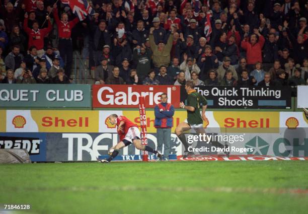 Matt Dawson touches down for the British Lions during the 1st test match against South Africa at Newlands Stadium, Cape Town, 21st June 1997.