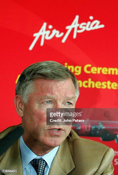 Sir Alex Ferguson of Manchester United speaks at a press conference to announce the extension of their partnership with AirAsia and to announce...