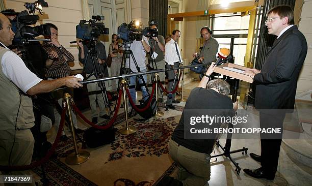 Belgian Prime Minister Guy Verhofstadt gives a press conference in Brussels 11 September 2006 to mark the fifth anniversary of the 11 September, 2001...