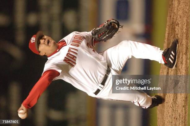 Chad Cordero of the Washington Nationals pitches during a baseball game against the Arizona Diamondbacks on September 2, 2006 at RFK Stadium in...