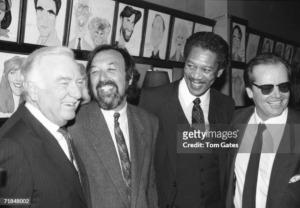 From left, American broadcast journalist and television anchorman Walter Cronkite, film director Joseph L. Brooks, and actors Morgan Freeman & Jack...