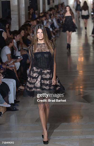 Model walks the runway at the Jill Stuart Spring 2007 fashion show during Olympus Fashion Week in the New York Public Library September 11, 2006 in...