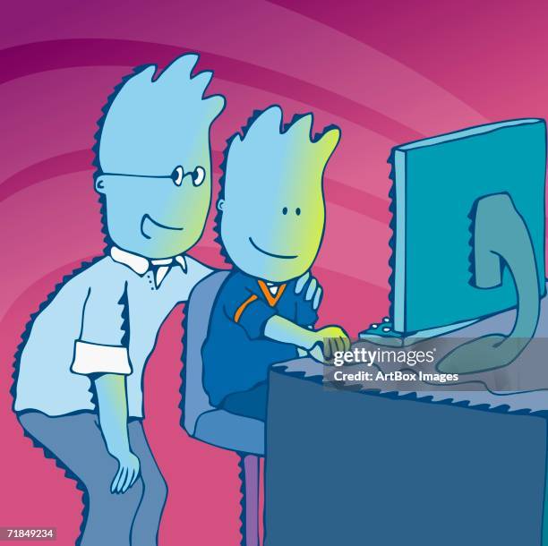 Litte Man Computer 49 40 Year Old Man Computer High Res Illustrations - Getty Images