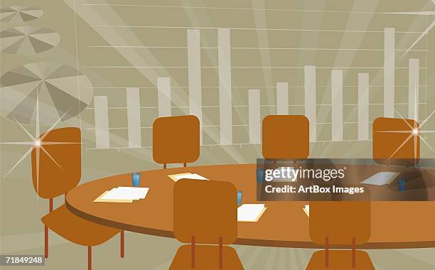 high angle view of glasses and documents on a conference table - drinking water infographic stock illustrations