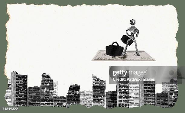 newspaper figurine of a person standing on a magic carpet - 空飛ぶ絨毯点�のイラスト素材／クリップアート素材／マンガ素材／アイコン素材