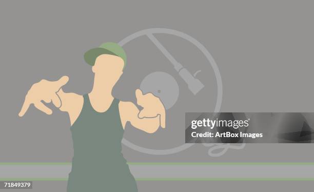close-up of a young man making hand gestures - man record player stock illustrations