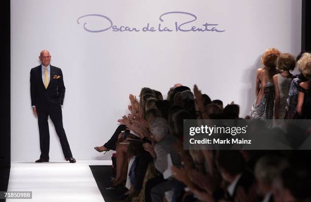 Designer Oscar de la Renta walks the runway at the Oscar de la Renta Spring 2007 fashion show during Olympus Fashion Week in the Tent in Bryant Park...