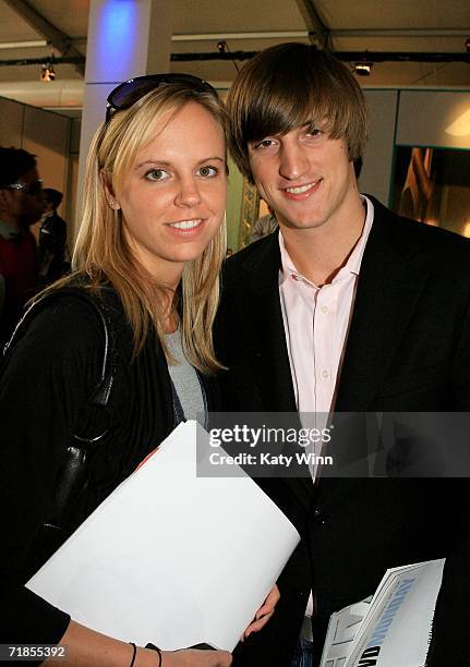 Jessa and Dave poses in the lobby during Olympus Fashion Week in Bryant Park September 11, 2006 in New York City.