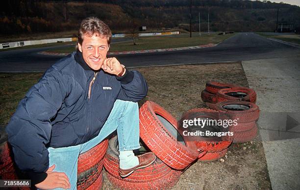 Michael Schumacher of Germany posed on the go-cart circuit on September 1, 1991 in Kerpen, Germany.