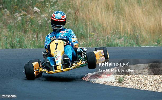 Michael Schumacher of Germany in action after the press conference on the go-cart circuit on July 1, 1994 in Kerpen, Germany.