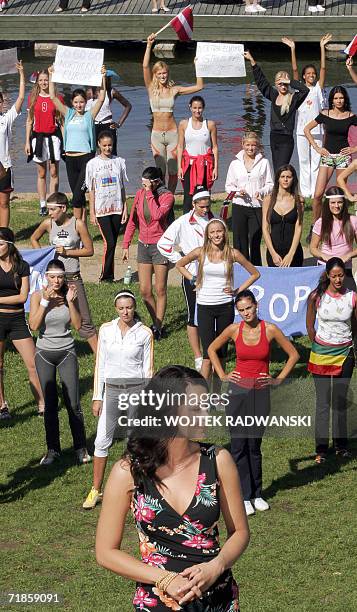 Miss World 2005 Unnur Birna Vilhjalmsdottir poses with Miss World 2006 contestants during the Miss Sport competition which takes place in the...