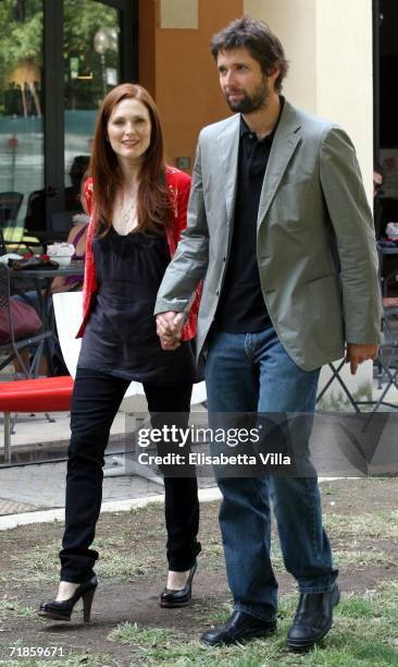 Julianne Moore and her husband Bart Freundlich, director of the movie, promote their latest movie 'Trust the Man' at the Casa del Cinema in the Villa...