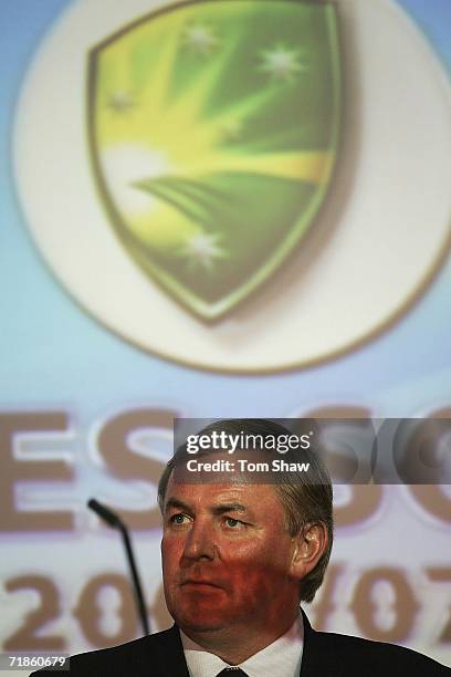 Chairman of selectors David Graveney talks to the press during the announcement of the squad for the forthcoming Ashes and ICC Champions Trophy at...