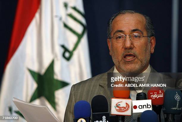 Iraq's national security advisor Muwaffaq al-Rubaie speaks during a press conference in Baghdad 18 July 2006. Four operatives of al-Qaeda in Iraq...