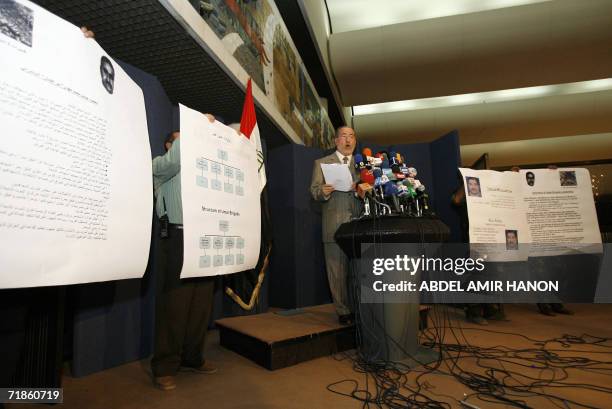 Iraq's national security advisor Muwaffaq al-Rubaie speaks during a press conference in Baghdad 18 July 2006. Four operatives of Al-Qaeda in Iraq...