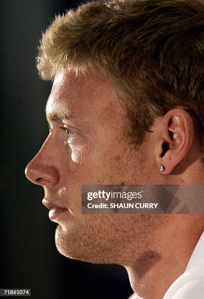 United Kingdom: England cricketer Andrew Flintoff attends a press conference at the Oval cricket ground in south London, 12 September 2006. Flintoff...