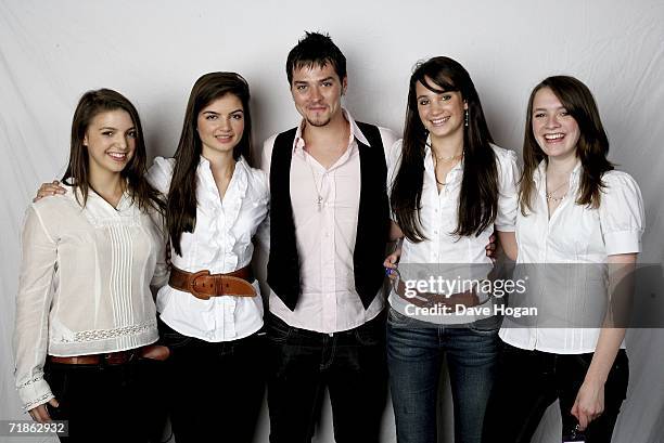 Matt Willis and members of All Angels Daisy Chute, Melanie Nakhla, Laura Wright and Charlotte Ritchie pose at the launch of the first ever Schools...
