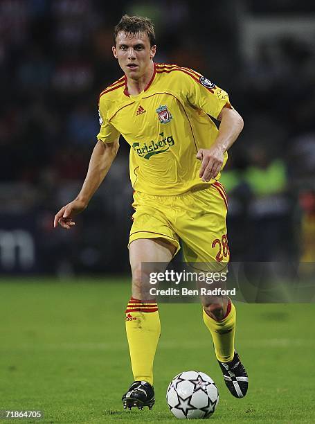 Stephen Warnock of Liverpool during the Champion's League Group C match between PSV Eindhoven and Liverpool at the Phillips Stadium on September 12,...