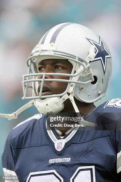 Terrell Owens of the Dallas Cowboys looks on during the game against the Jacksonville Jaguars at Alltel Stadium on September 10, 2006 in...