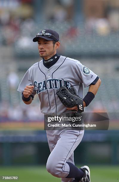 September 6: Ichiro Suzuki of the Seattle Mariners fielding during the game against the Detroit Tigers at Comerica Park in Detroit, Michigan on...