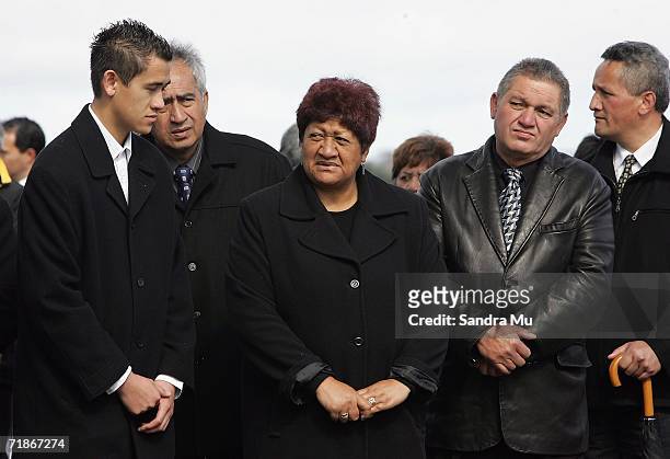 The Moari King Tuheitia Paki and his wife Te Atawhai and their son farewell the Late Tongan King Taufa'ahau Tupou IV on his body's return to Tonga at...