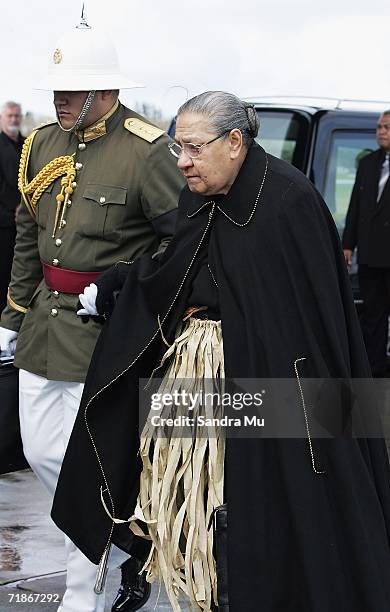 Queen Halaevalu Mata'aho, wife of the late Tongan King Taufa'ahau Tupou IV is escorted to the plane at Whenuapai Airbase September 13, 2006 in...