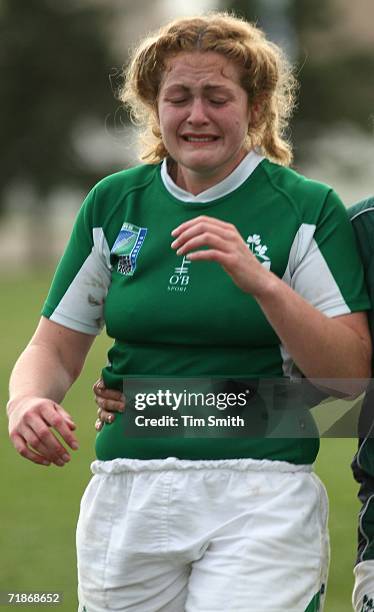 Fiona Coghlan of Ireland breaks down after a loss to Scotland during day four of the Women's Rugby World Cup 2006 at St. Albert Rugby Football Club...