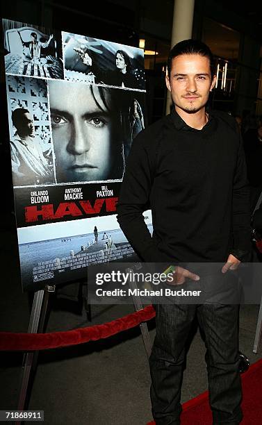 Actor Orlando Bloom arrives at the premiere of Yari Film Group's "Haven" at the ArcLight Theatre on September 12, 2006 in Los Angeles, California.