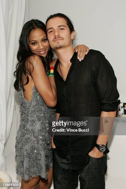 Actress Zoe Saldana and actor Orlando Bloom attend the Los Angeles after party for Yari Film Group's "Haven" at the Privilege Night Club on September...