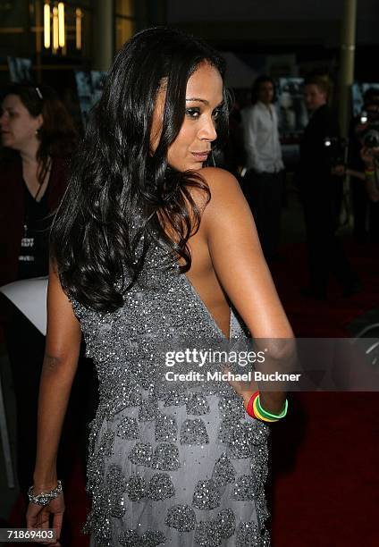 Actress Zoe Saldana arrives at the premiere of Yari Film Group's "Haven" at the ArcLight Theatre on September 12, 2006 in Los Angeles, California.