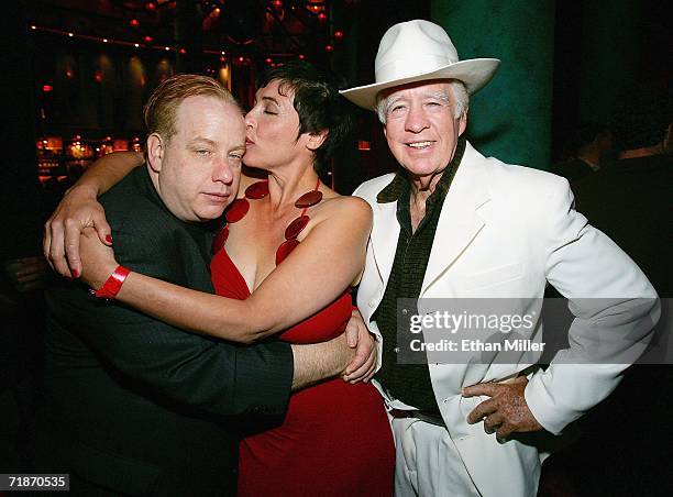 Director and "Project Greenlight" winner John Gulager, actress Diane Goldner, and Gulager's father, actor Clu Gulager, pose during the after party at...