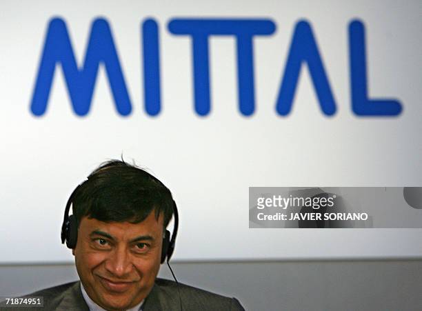 President of Arcelor-Mittal steel group, Lakshmi Mittal and CEO Roland Junck give a joint press conference in Madrid about the group's restructuring...