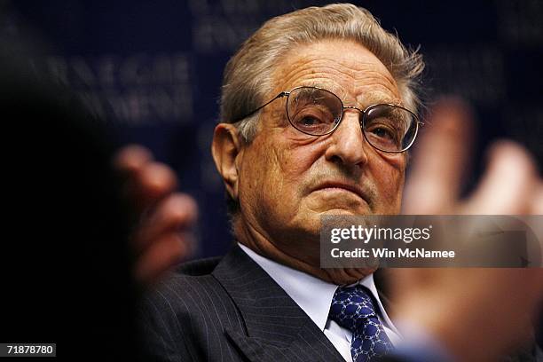 Investor George Soros speaks during a program hosted by the New America Foundation September 13, 2006 in Washington, DC. Soros spoke on a range of...