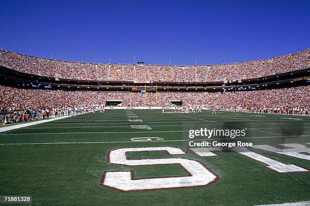 End zone view of the field at Sun Devil Stadium home of the Phoenix Cardinals as they host the Washington Redskins on September 25, 1988 in Tempe,...
