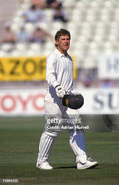 Australian cricketer Mark Taylor on the field during the 3rd Test in the Ashes series at Edgebaston, 6th - 11th July 1989.