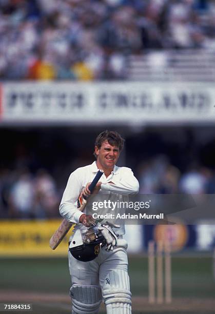 Australian cricketer Mark Taylor on the field during the 5th Test in the Ashes series at Trent Bridge, 10th - 15th August 1989.
