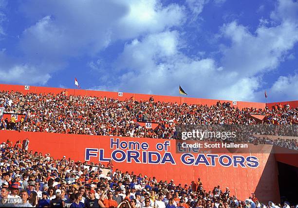 General view of the crowd watching the game between the Florida Gators and the Auburn Tigers at the Ben Hill Griffin Stadium in Gainsville, Florida....