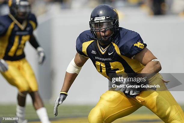 Linebacker Kevin McLee of the West Virginia University Mountaineers in action against the Eastern Washington University Eagles at Milan Puskar...