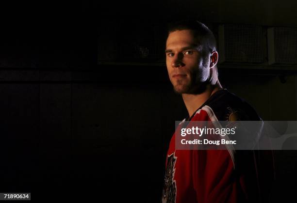 Steve Montador of the Florida Panthers poses during a portrait session at Bank Atlantic Center on September 14, 2006 in Sunrise, Florida.