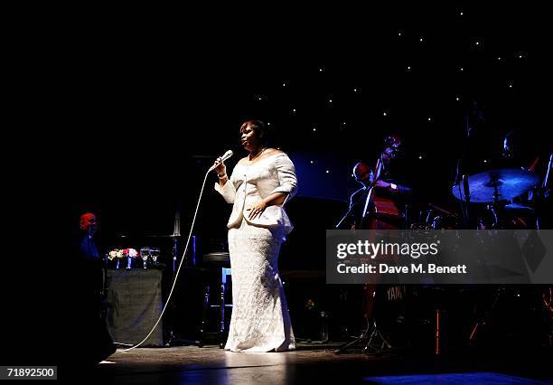 Dianne Reeves performs at the Tiffany & Co after party and dinner to celebrate the revamp of Mayfair flagship store, at The Banqueting House,...