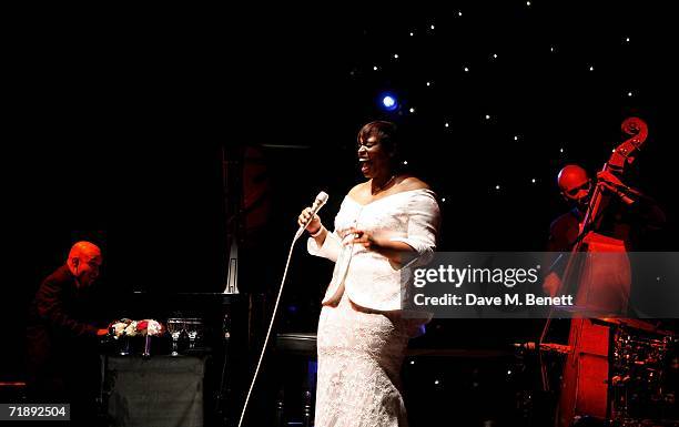 Dianne Reeves performs at the Tiffany & Co after party and dinner to celebrate the revamp of Mayfair flagship store, at The Banqueting House,...