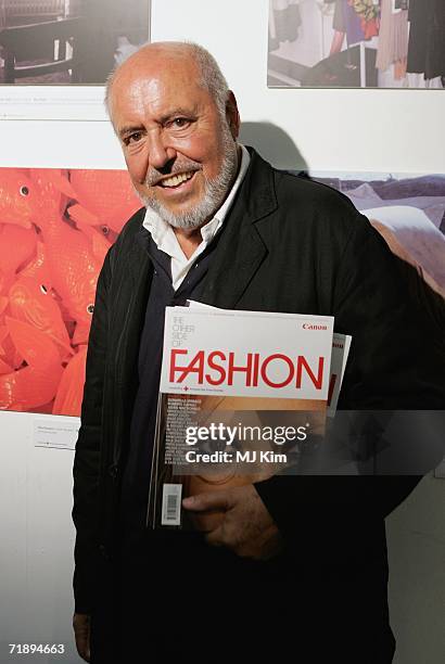 Designer Elio Fiorucci arrives at the Canon's 'The Other Side of Fashion' event at Old Truman Brewery on September 14, 2006 in London, England.