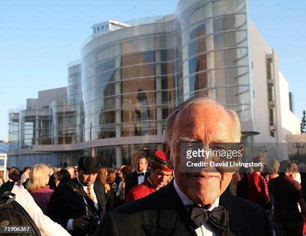 Founding Chair of the Orange County Performing Arts Center Henry Segerstrom poses outside the Renee and Henry Segerstrom Concert Hall at The Center...