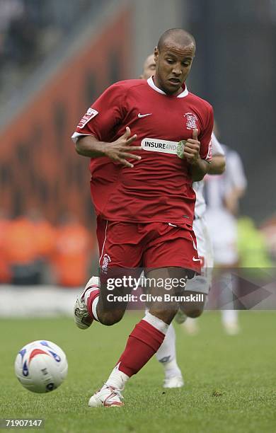 Lewis Hunt of Southend United in action during the Coca-Cola Championship match between West Bromwich Albion and Southend United at The Hawthorns on...