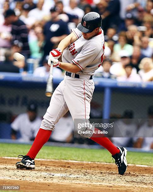 David Murphy of the Boston Red Sox ties the game with a hit against the New York Yankees in the fourth inning during their game on September 16, 2006...