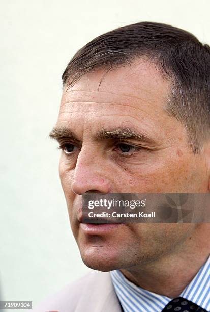 Udo Pastoers, top candidate of the far-right NPD political party, arrives to cast his vote on September 17, 2006 in the small village Luebtheen near...